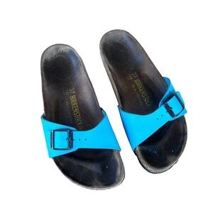 Birkenstock Madrid Single Strap Sandal Turquoise Birko-Flor Patent Women’s Sz 37
